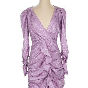 LoveShackFancy Purple Ruched Wrap Long Sleeve Dress